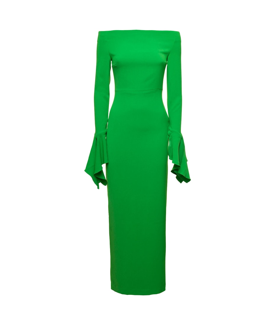 Solace London 'amalie' Maxi Green Dress With Straight Neckline And Volant  Detail In Polyester Woman | italist, ALWAYS LIKE A SALE