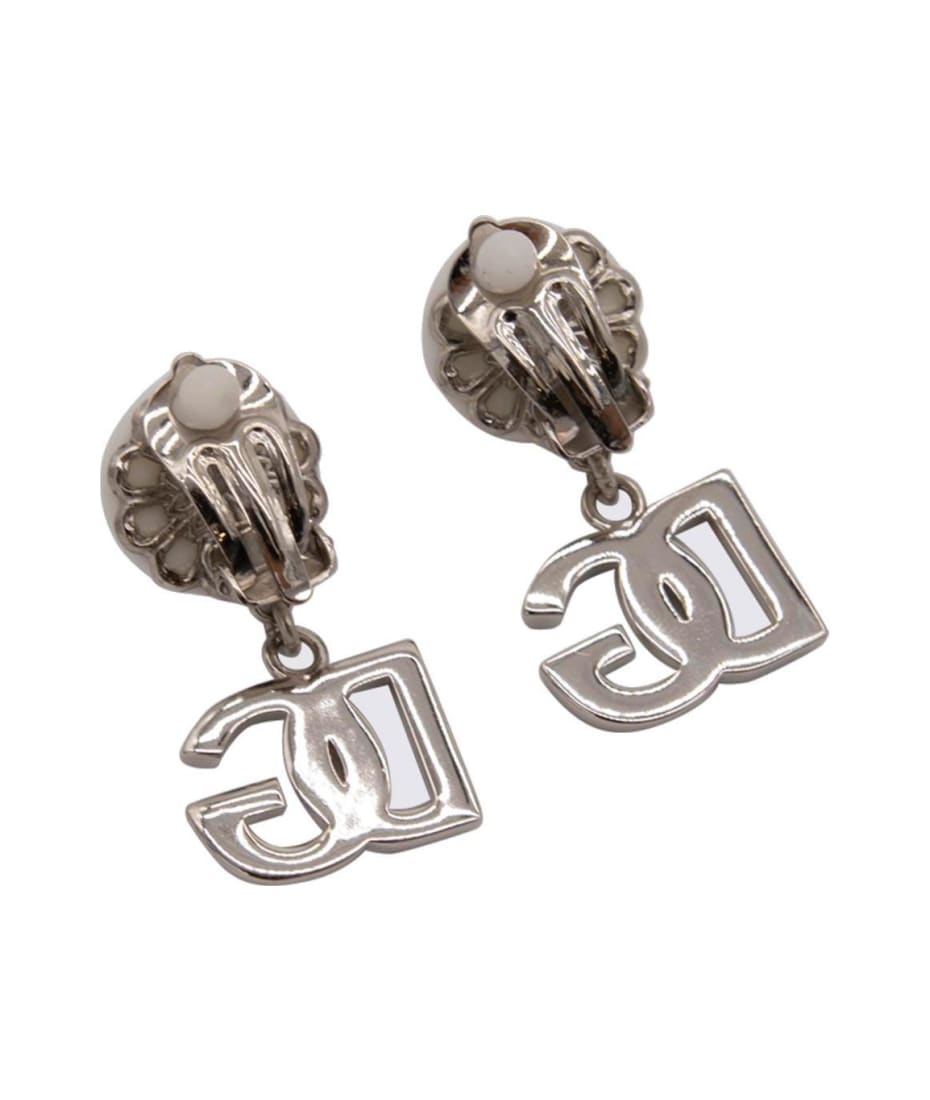 Dolce & Gabbana Logo Embellished Clip-on Earrings in Silver White Womens Earrings and ear cuffs Dolce & Gabbana Earrings and ear cuffs 