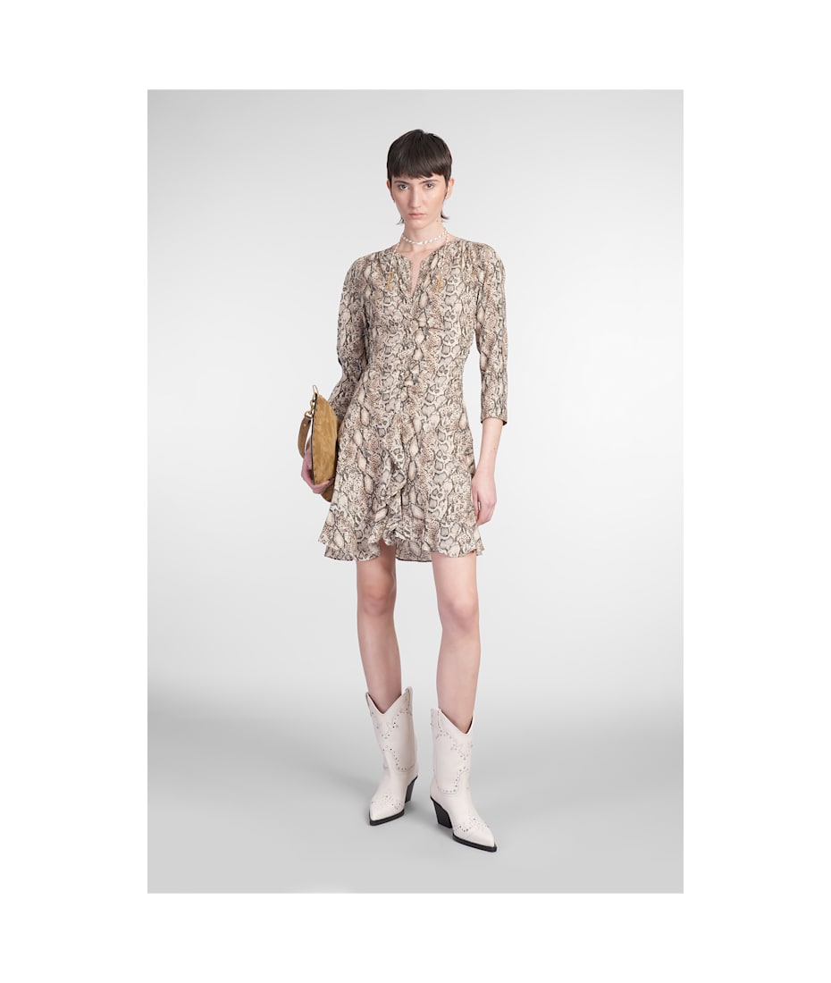 【送料&関税込】Isabel Marant Octavia Dress ISABEL MARANT Octavia ruched snake-print silk-blend crepe