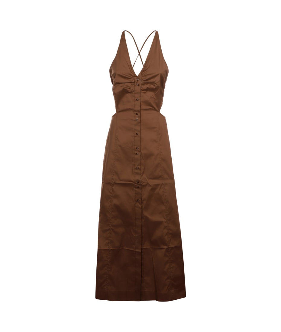 ★Ganni★ Stretch Cotton Dress Teak F7634377 F7634377SS23 Ganni Stretch Cotton Maxi - Teak | Garmentory