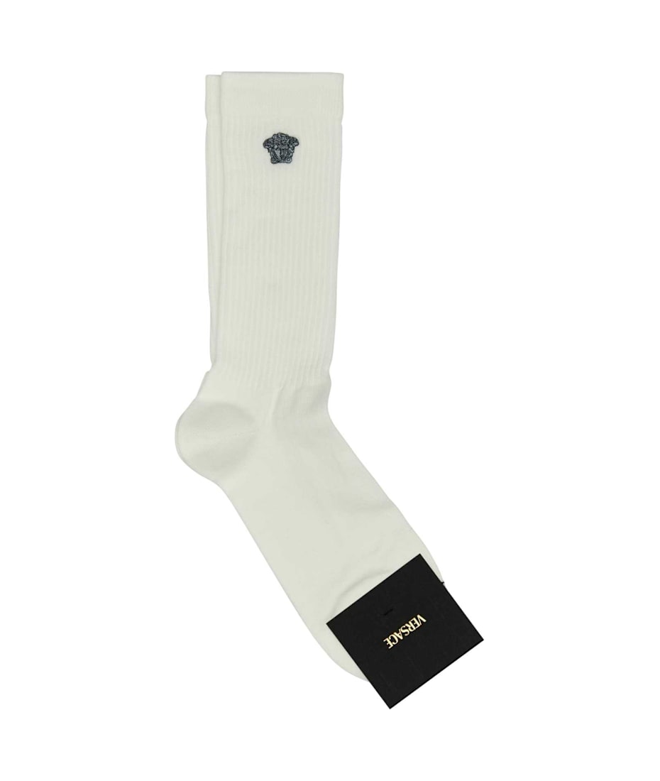VERSACE ホワイト ロゴ ソックス Versace White Stretch Cotton Blend Socks | italist