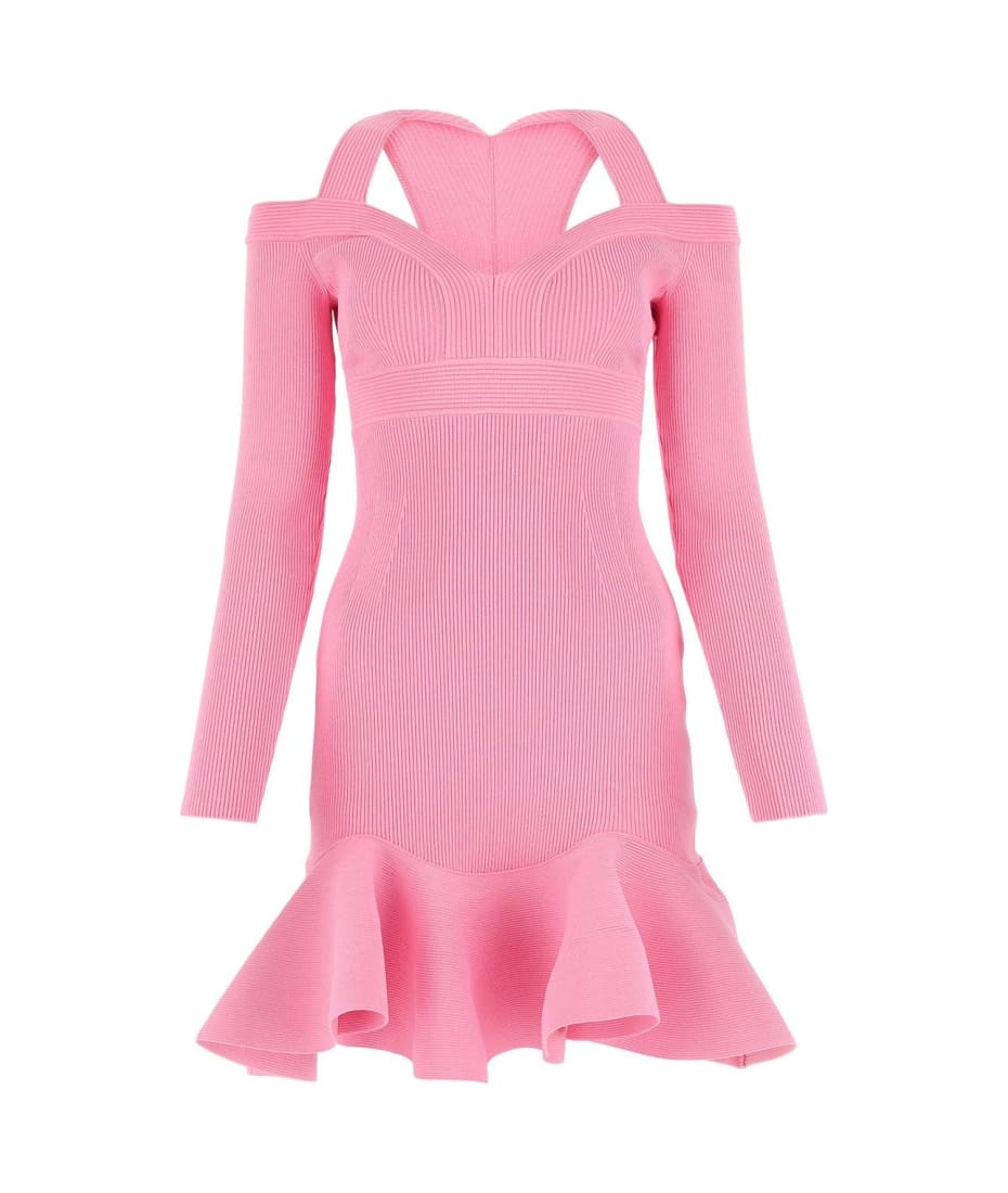 【送料&関税込】Alexander McQueen Flared Mini Dress Alexander McQueen | Metallic Flared Knitted Mini Dress