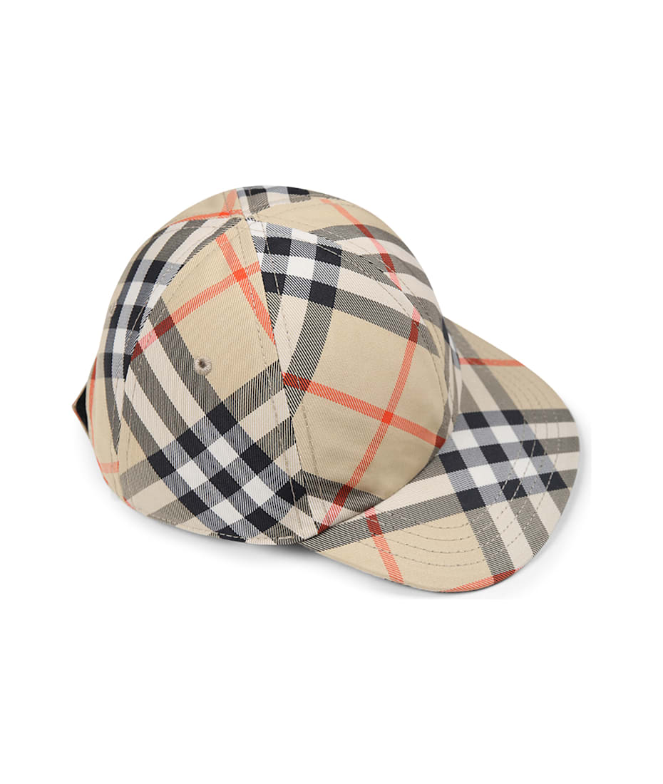 ハット BURBERRY Beige Cotton Baseball Cap Burberry Check baseball cap in beige - Burberry Kids | Mytheresa