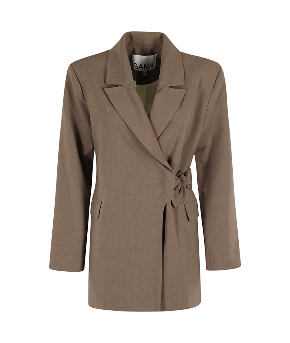 Ganni Drapey Melange Knot Belt Blazer | italist