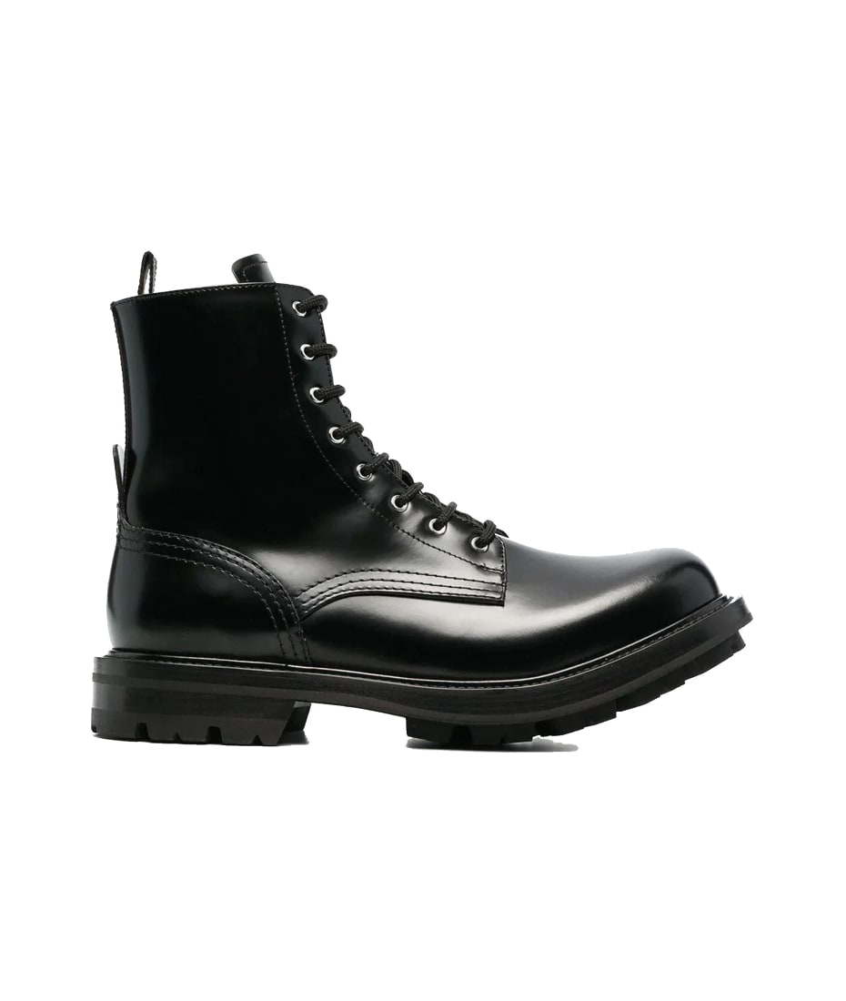 VIP【関税送料無料】希少 ALEXANDER MCQUEEN LEATHER BOOTS Alexander McQueen Women's Graffiti Tread Slick Leather Boots