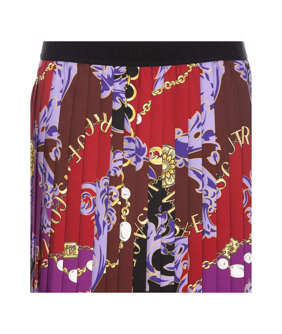 スカート Versace Jeans Couture CHAIN COUTURE PLEATED MIDI Skirt Versace Jeans Couture Pleated Chain-Print Pull-On Midi Skirt