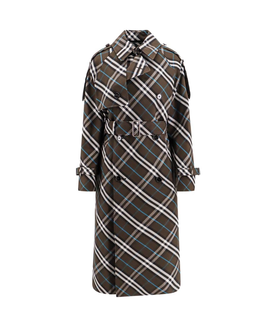トレンチコート Burberry TRENCH CHECK IN COTONE Long Check Lapel Gabardine Trench Coat in Honey - Women