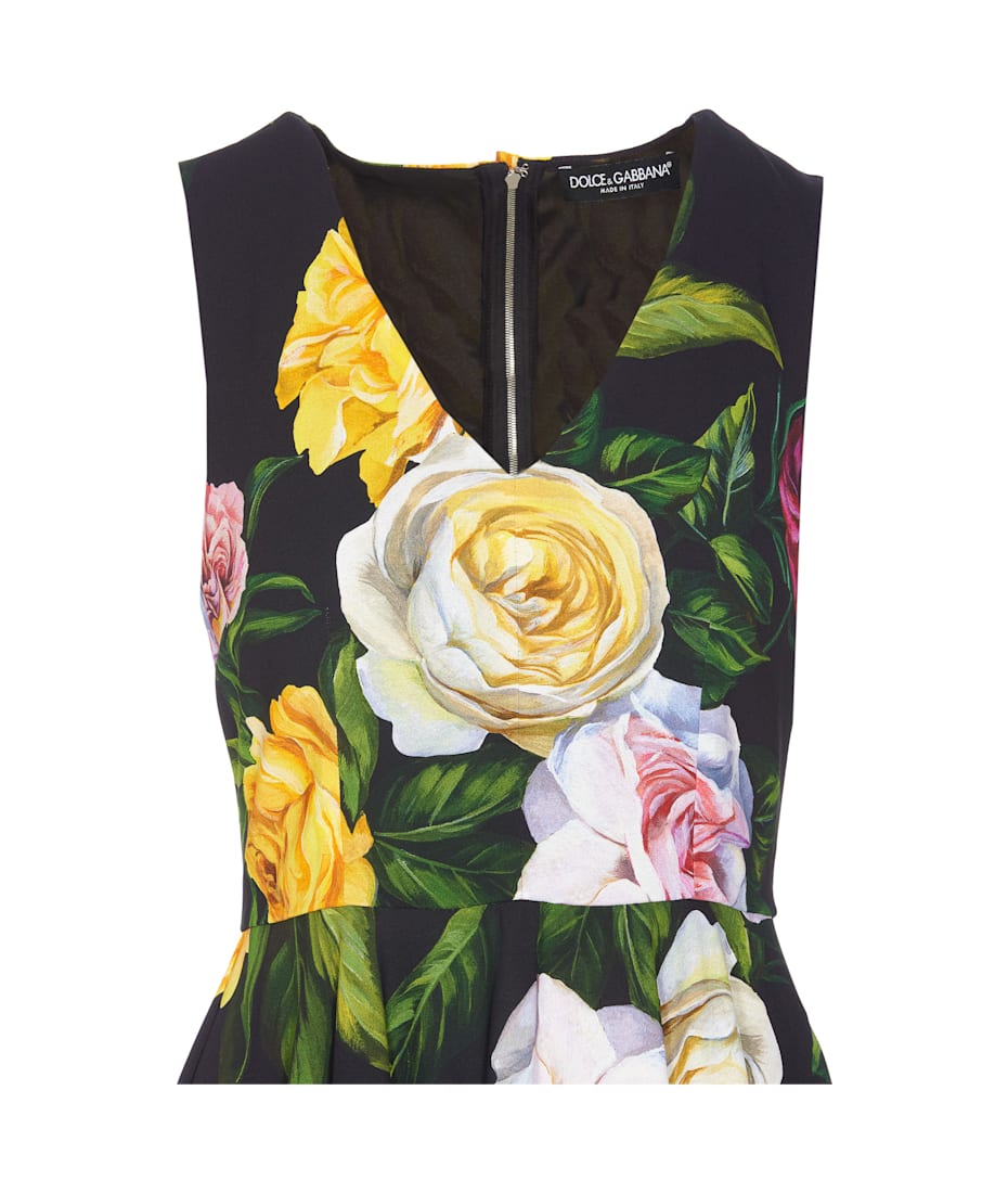 ワンピース Dolce&Gabbana PEONY AND ROSES PRINT SHIRT DRESS Calf-length cady shirt dress with peony and rose print in