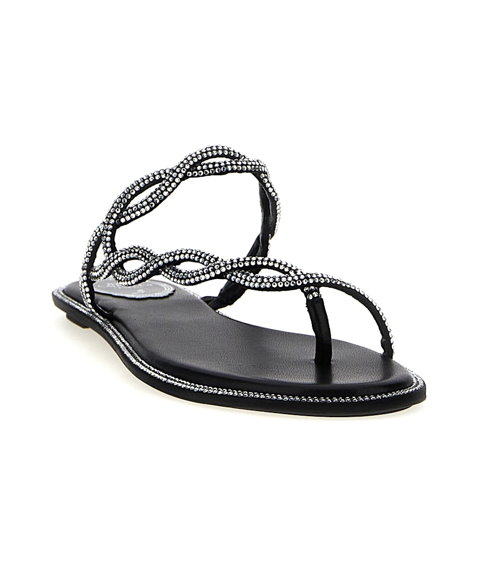 【関税込み】RENE CAOVILLA BRAID' SANDALS Jeweled BRAID BLACK FLAT SANDAL 10 | Rene Caovilla®