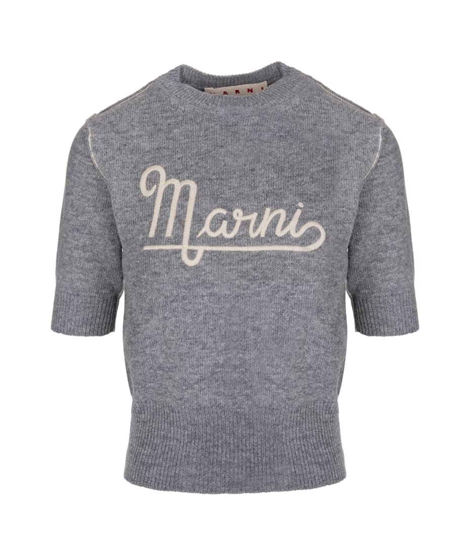 Marni Woman Short Sleeve Sweater In Gray Shetland Wool With
