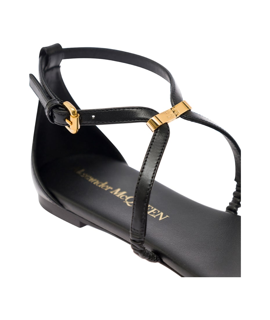サンダル・ミュール alexander mcqueen Strap leather sandals (780741WIEX0 1000) Alexander McQueen Strap Leather Sandals | italist