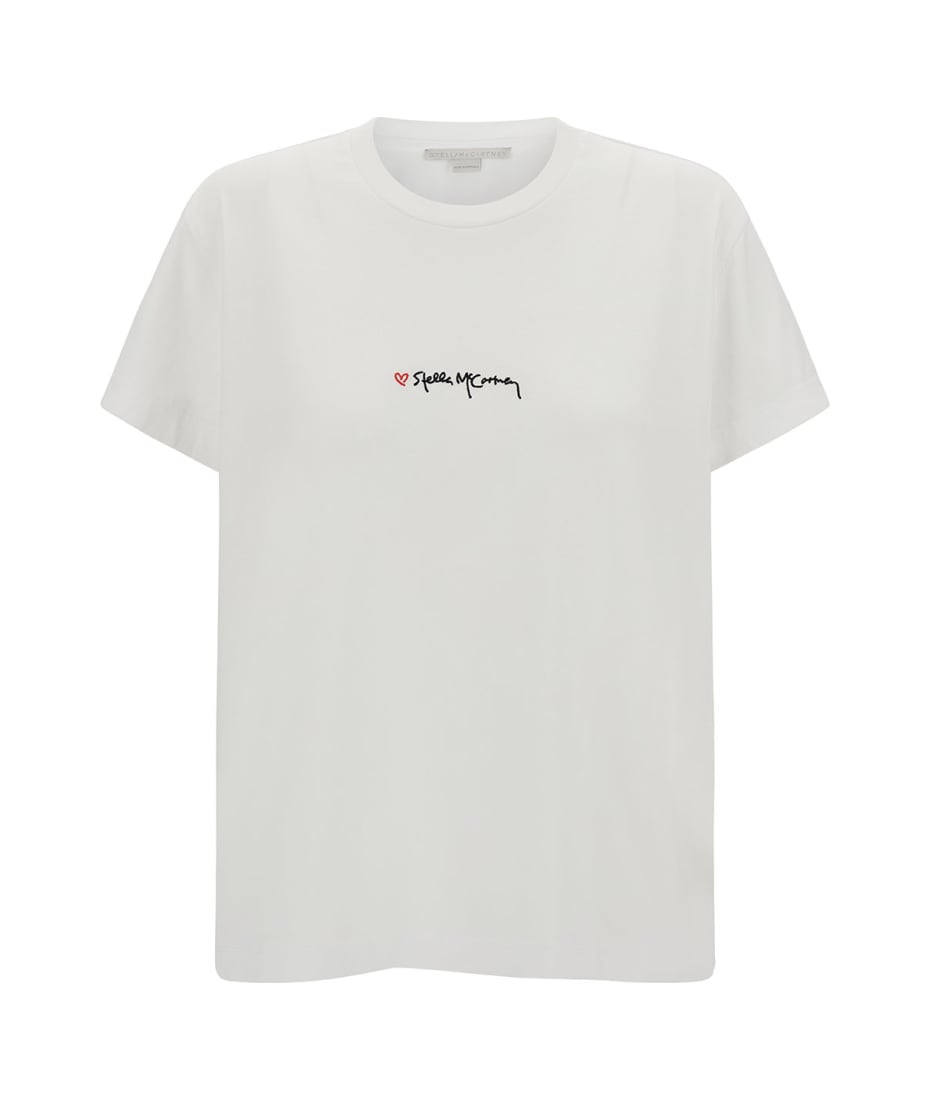 Stella McCartney White Crewneck T-shirt With Embroidered Logo At The Front In Cotton Woman - Pure White