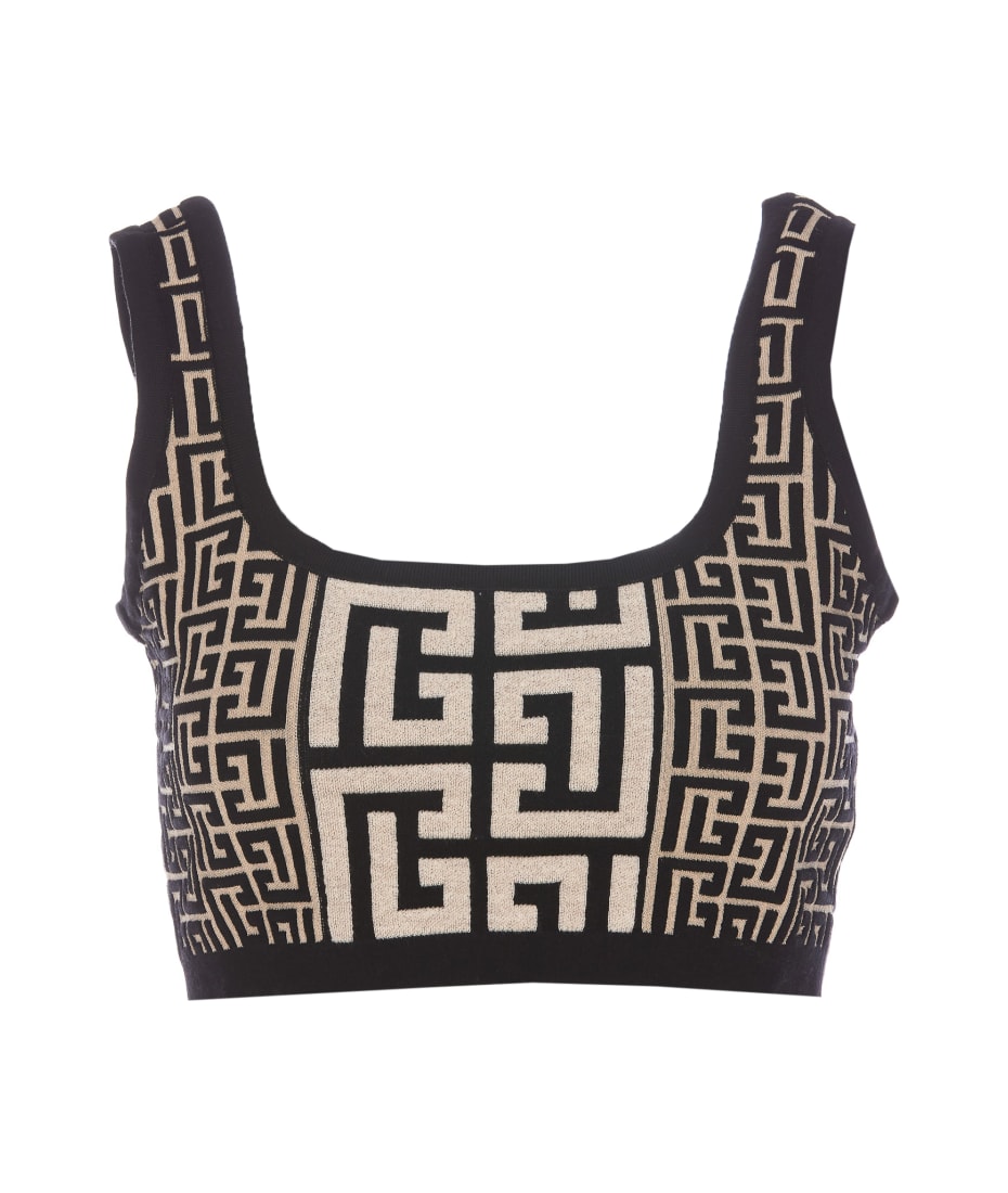 Balmain Multicolor Asymmetric Scarf Top With All-over Monogram Print In Silk  Woman in Black