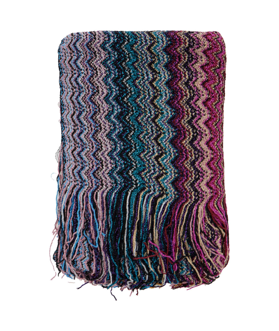 Multicolor Rectangular Scarf With Chevron Motif In Viscose Blend Woman, image size:930x1100