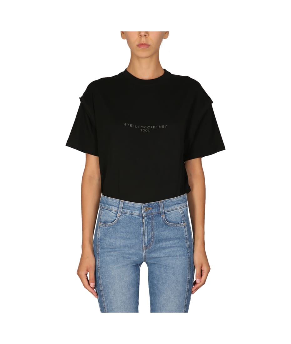 Tシャツ・カットソー STELLA MCCARTNEY COTTON T-SHIRT WITH CRYSTAL LOGO Stella Mccartney Crystal-logo Cotton T-shirt In Black | ModeSens