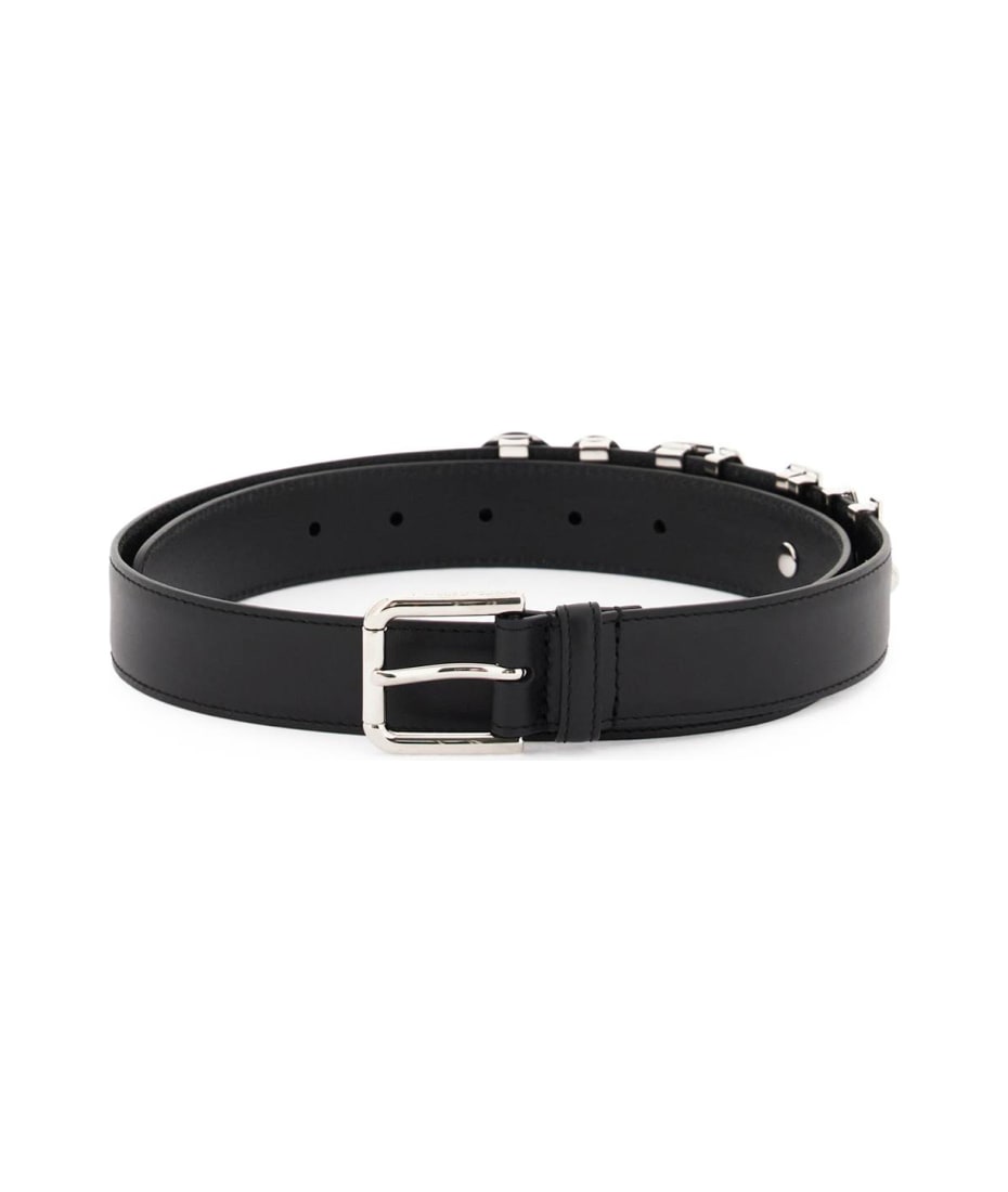 DOLCE & GABBANA Belt Black Luxury Leather DG Studs Buckle