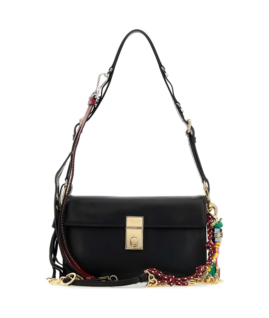 Black Leather Small Prada Soft Sound Shoulder Bag | italist
