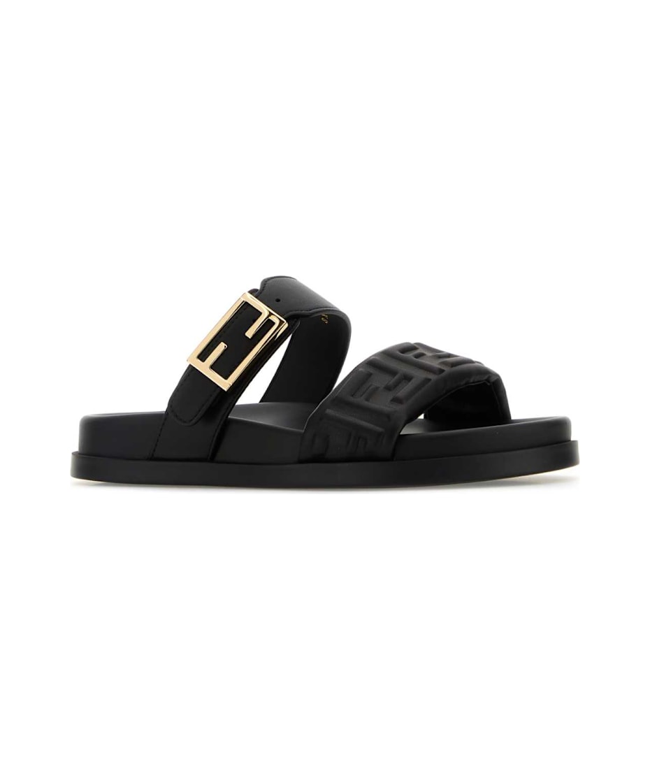 サンダル・ミュール Fendi Black Nappa Leather Fendi Feel Slippers Fendi Feel Leather Black | Fendi