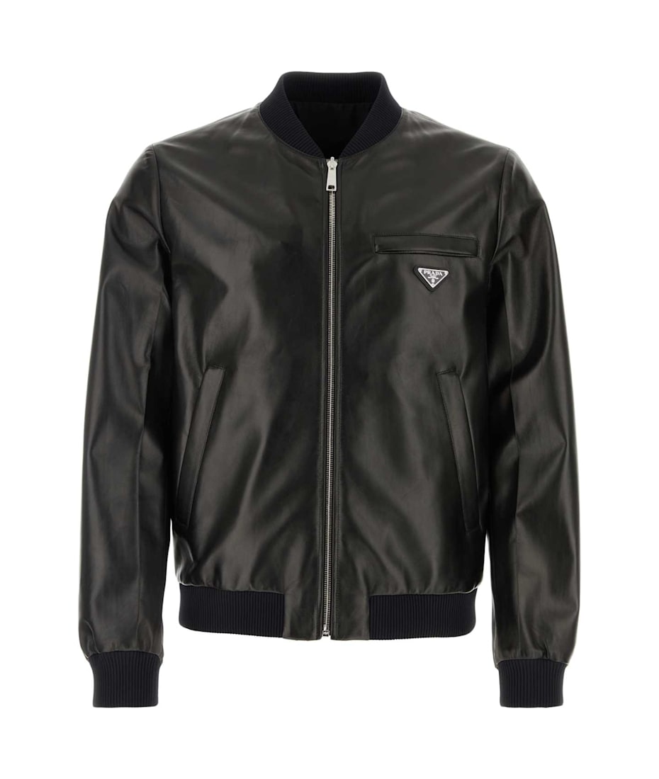 【関税&送料込】Prada Black Nappa Leather Reversible Jacket Prada Black Nappa Leather Reversible Bomber Jacket | italist