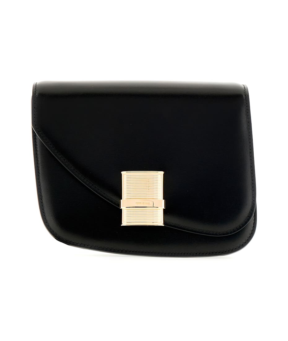 Ferragamo Black Leather Small Fiamma Crossbody Bag | italist