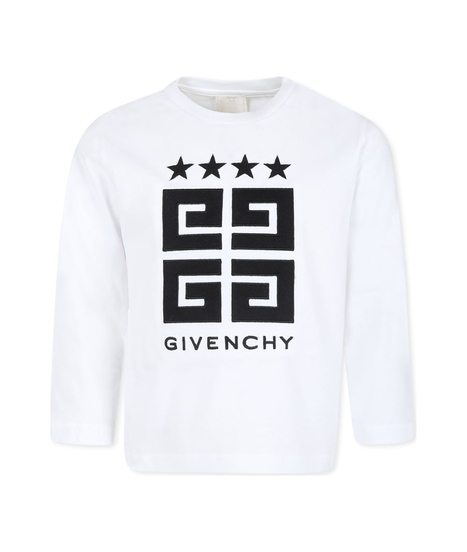 Givenchy White T-shirt For Boy With Logo And Stars | italist