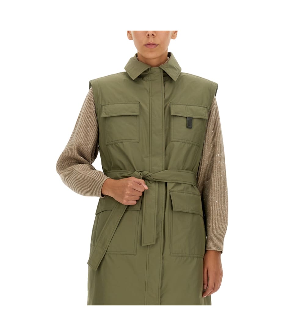 【送料&関税込】Brunello Cucinelli Taffeta Trench Coat Trench coat with monili for Woman in Cocoa | Brunello Cucinelli