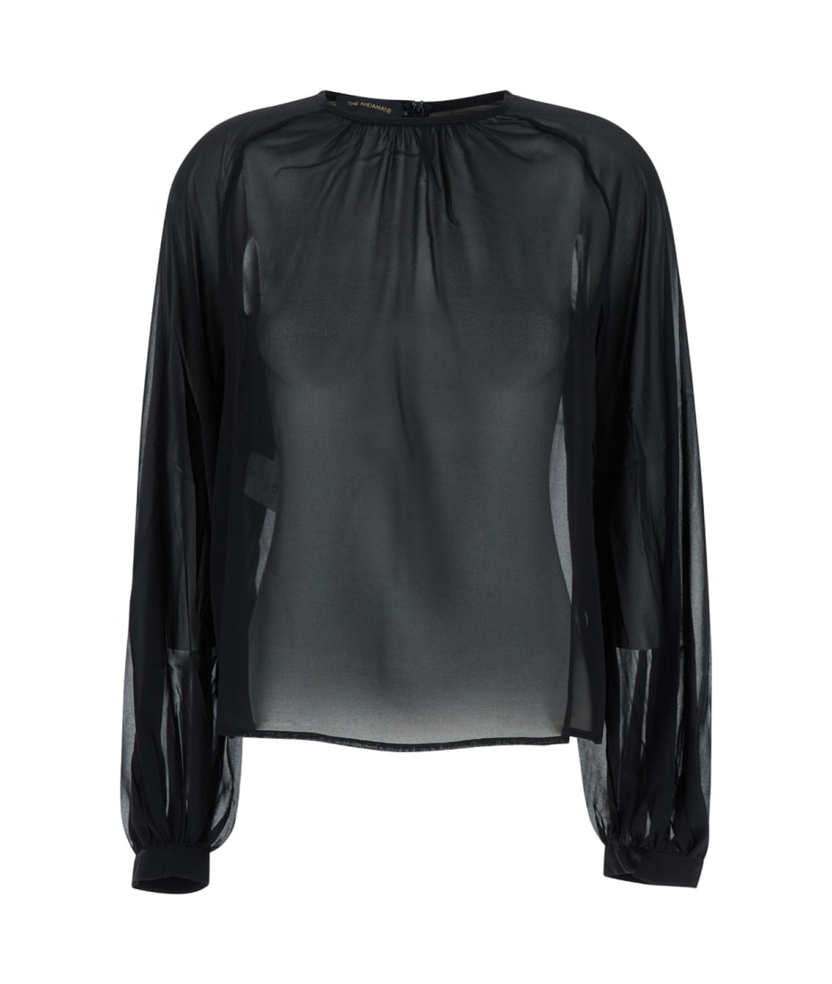 Tシャツ・カットソー THE ANDAMANE ROUND NECK SILK BLOUSE (TM150919A TNS038BLACK) The Andamane Black Blouse With Crew Neck In Stretch Silk