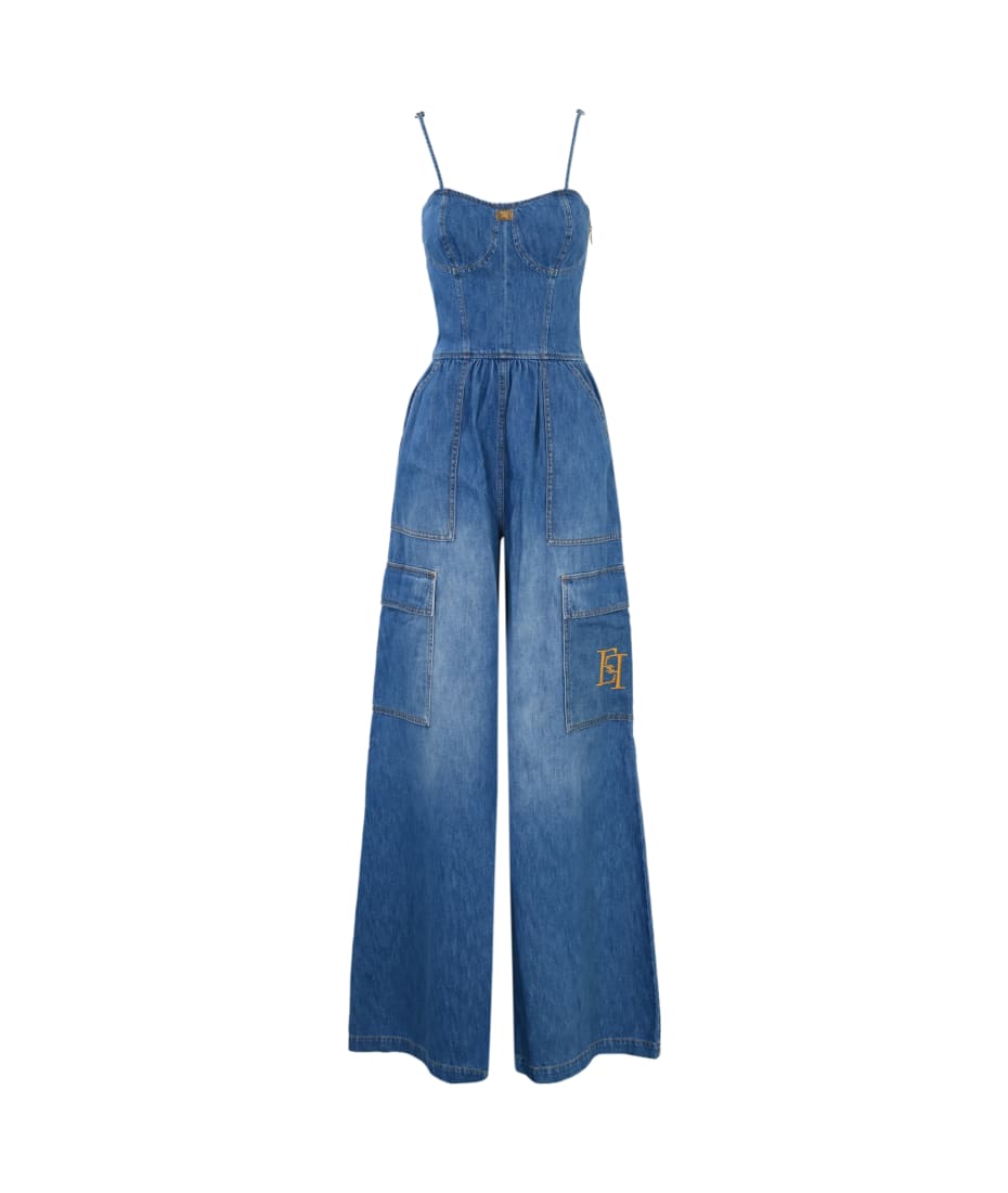 Elisabetta Franchi Denim Jumpsuit With Bustier Top | italist