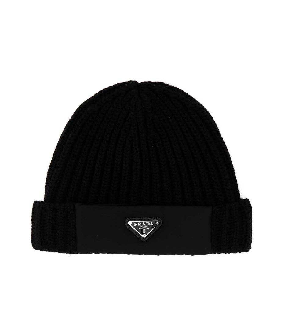 ニットキャップ・ビーニー PRADA Black Wool Blend Beanie Hat Prada Black Wool Beanie Hat | italist