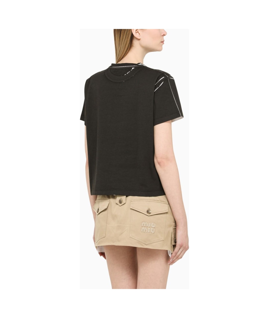 Miu Miu Black Cropped T-shirt With Logo | italist