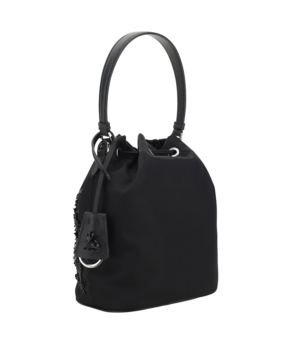 ショルダーバッグ・ポシェット PRADA FW25 Black nylon bucket bag (1BE067VWRM2C4Q F0002) Prada Black Re-Nylon Duet Bucket Bag | Consign of the Times ™