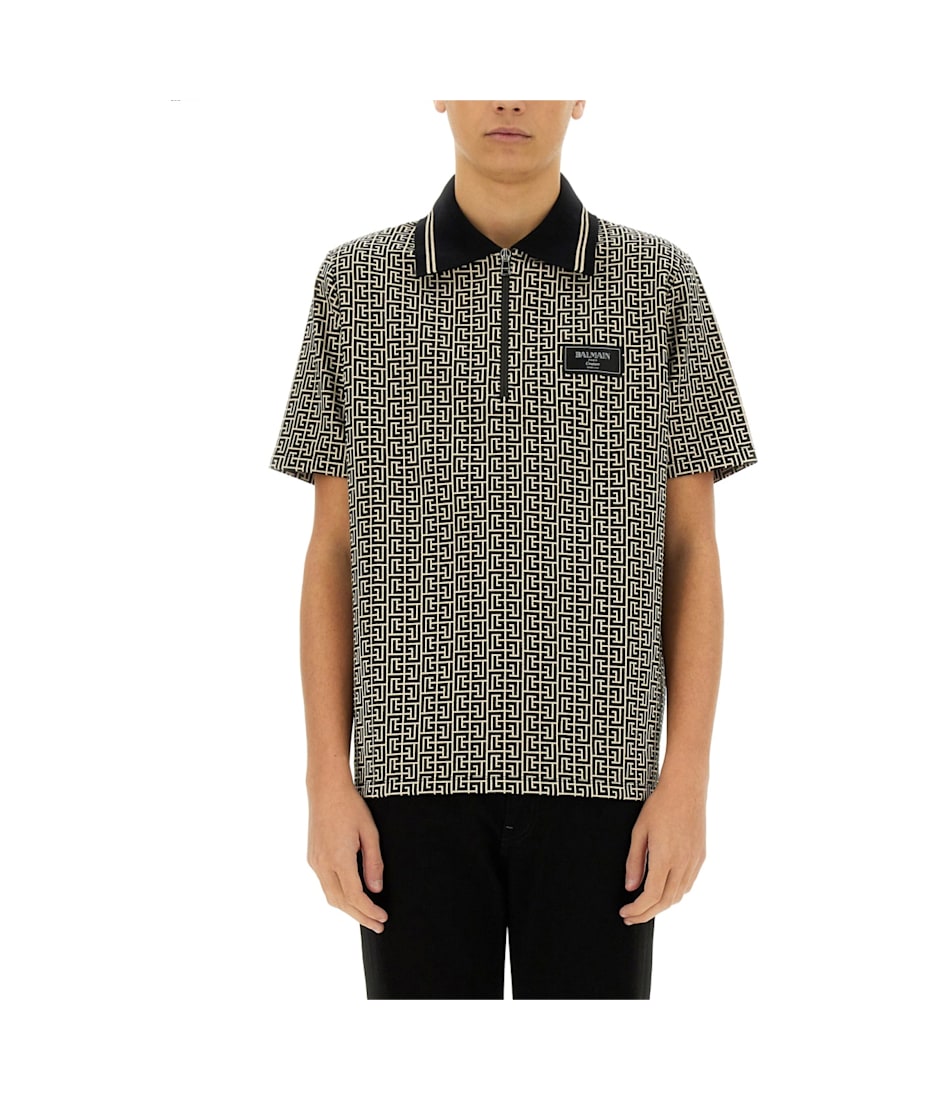 Balmain Polo Shirt With Monogram | italist Balmain Polo Shirt With Monogram | italist