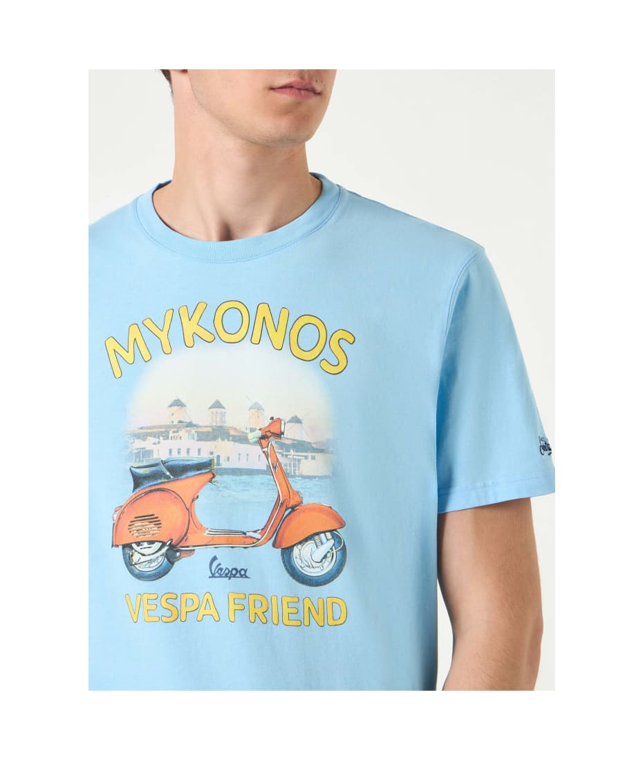 MC2 Saint Barth Man Cotton T shirt With Mykonos Vespa Print