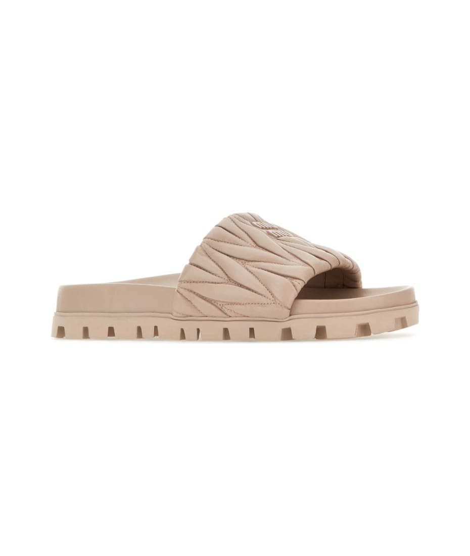 Miu Miu Powder Pink Nappa Leather Slippers | italist, ALWAYS