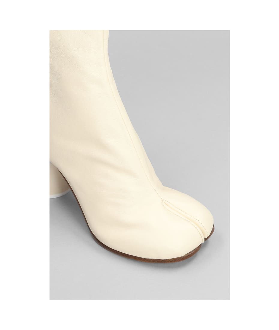 Maison Margiela Tabi High Heels Ankle Boots In Beige Leather - beige