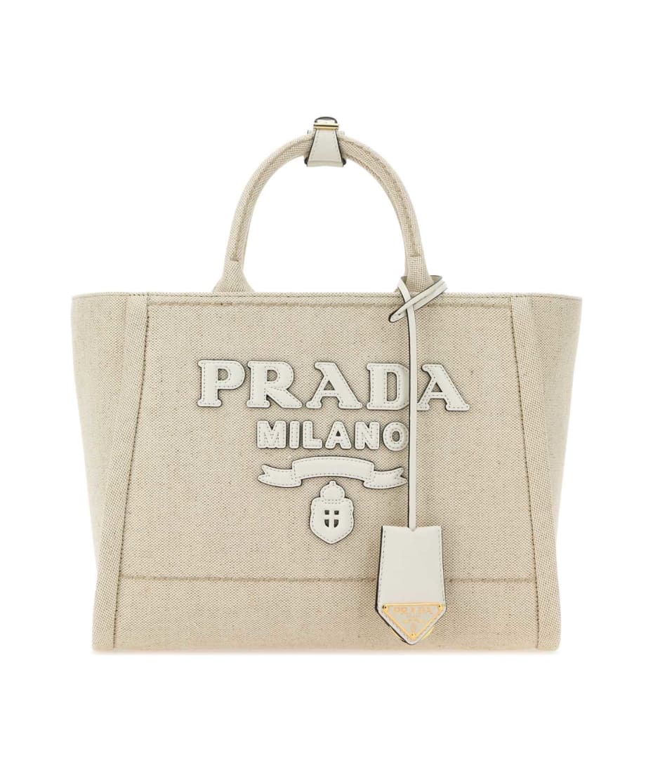 トートバッグ PRADA FW25 Sand canvas shopping bag (1BG474VOHO2DLI F0N86) Prada Sand Canvas Shopping Bag | italist
