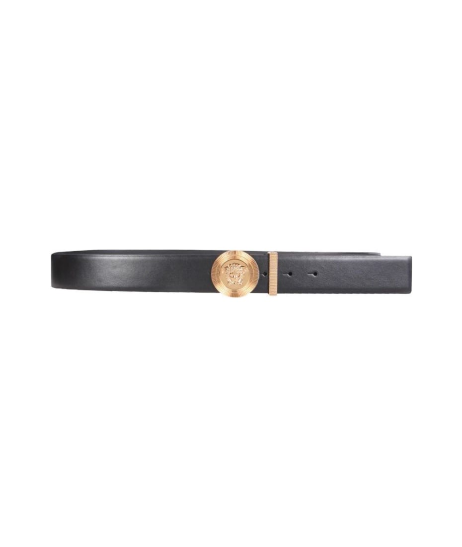 Medusa-plaque leather belt