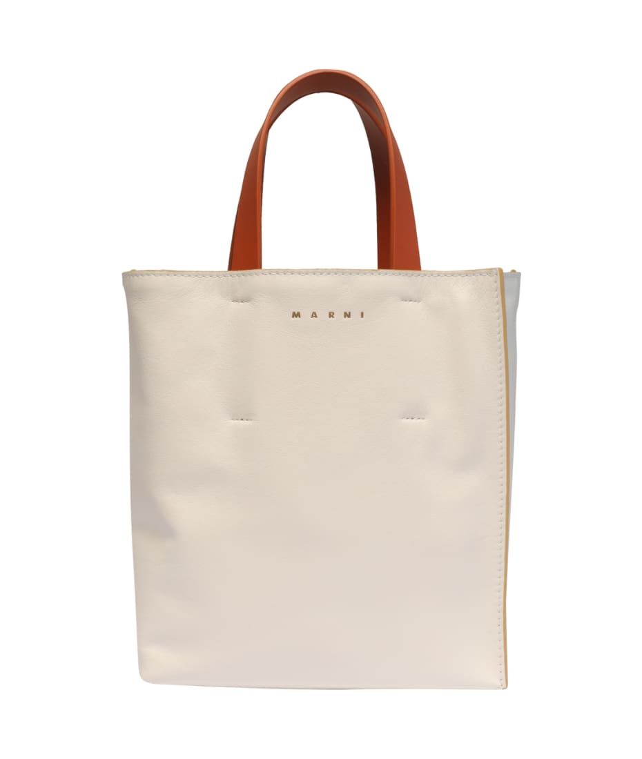 Marni Women's Museum Bag in Leather with Shoulder Strap - White - Top Handle Bags
