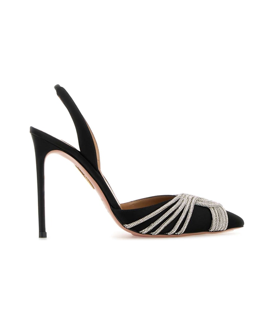 【送料&関税込】Aquazzura Black Satin Gatsby Sling 105 Pumps Aquazzura Black Satin Gatsby Sling 105 Pumps | italist