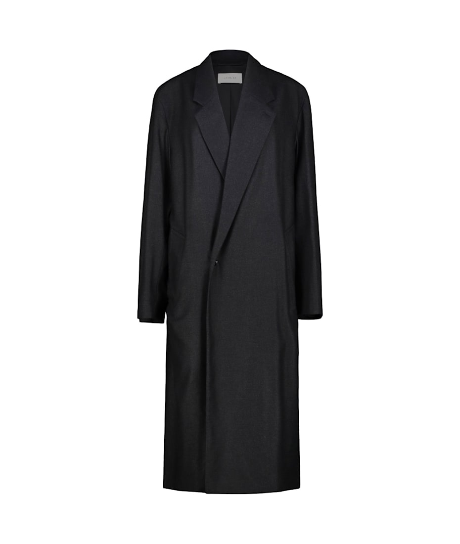 Lemaire Maxi DB Coat in Anthracite/Grey Curated at Jake and