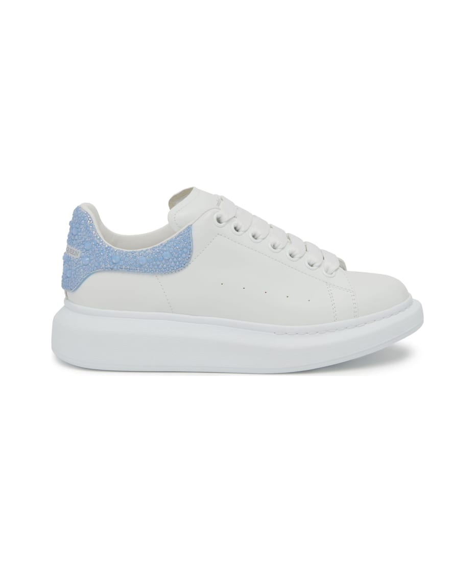 White Oversized Sneakers With Powder Blue Rhinestone Spoiler