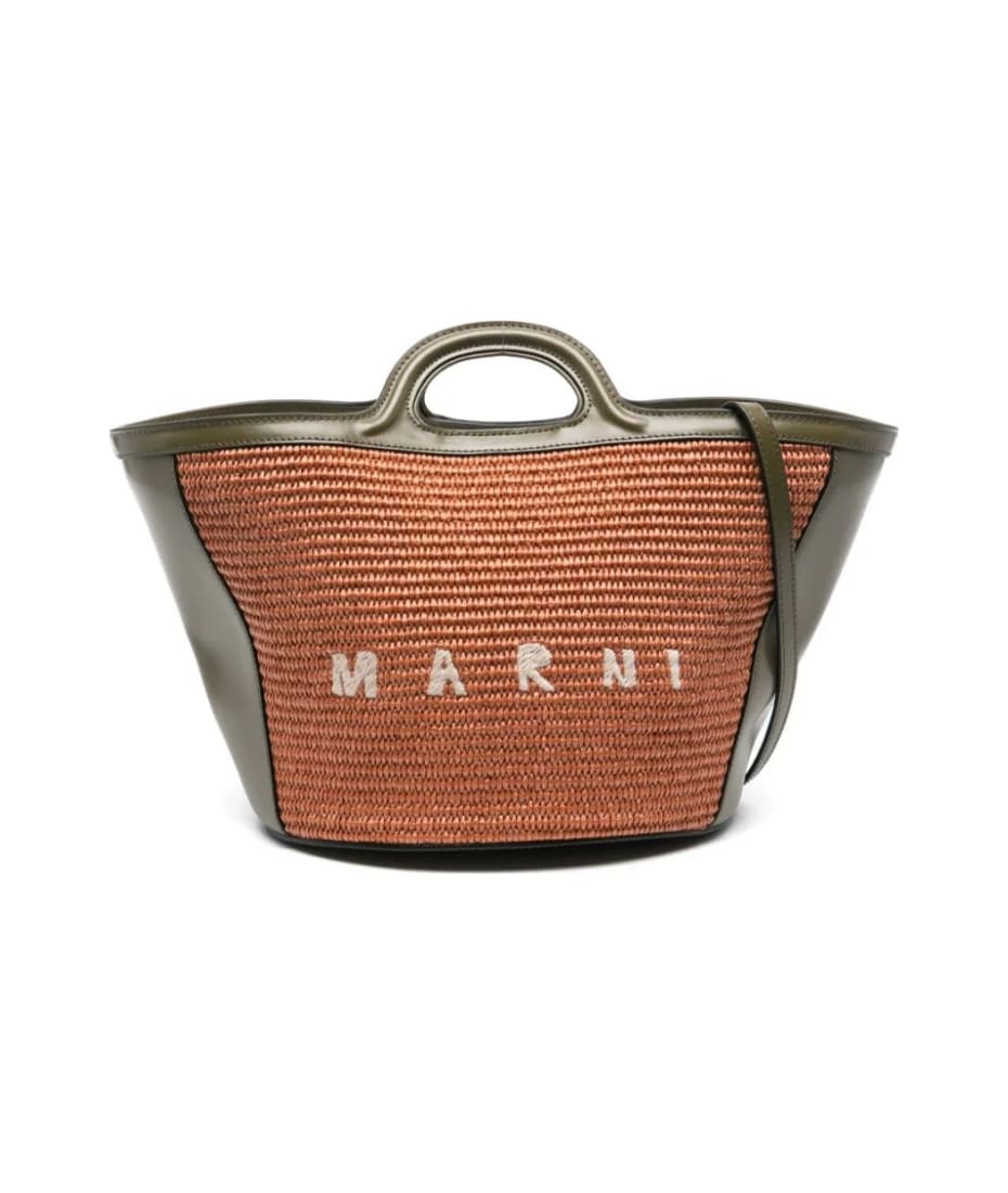 【MARNI】 SMALL TROPICALIA SUMMER HAND BAG Marni Small Tropicalia Summer Bag In Khaki Leather And