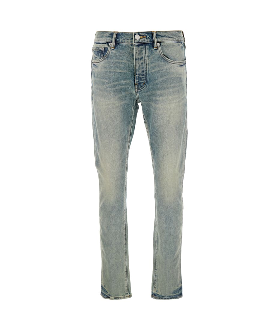 Purple Brand Light Blue Jeans With Belt Loops And Logo Patch On
