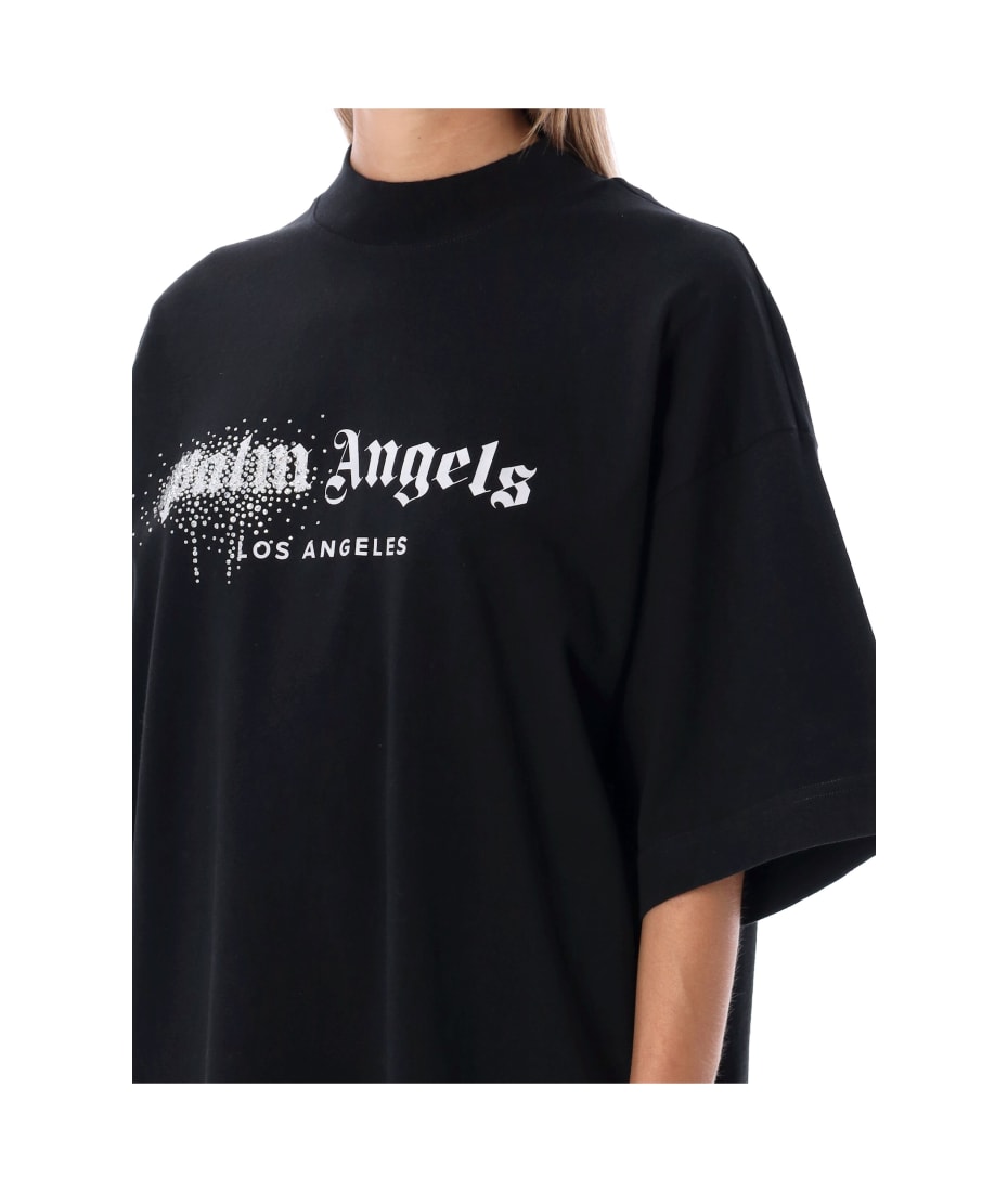 Palm Angels Black Los Angeles T-shirt With Rhinestones