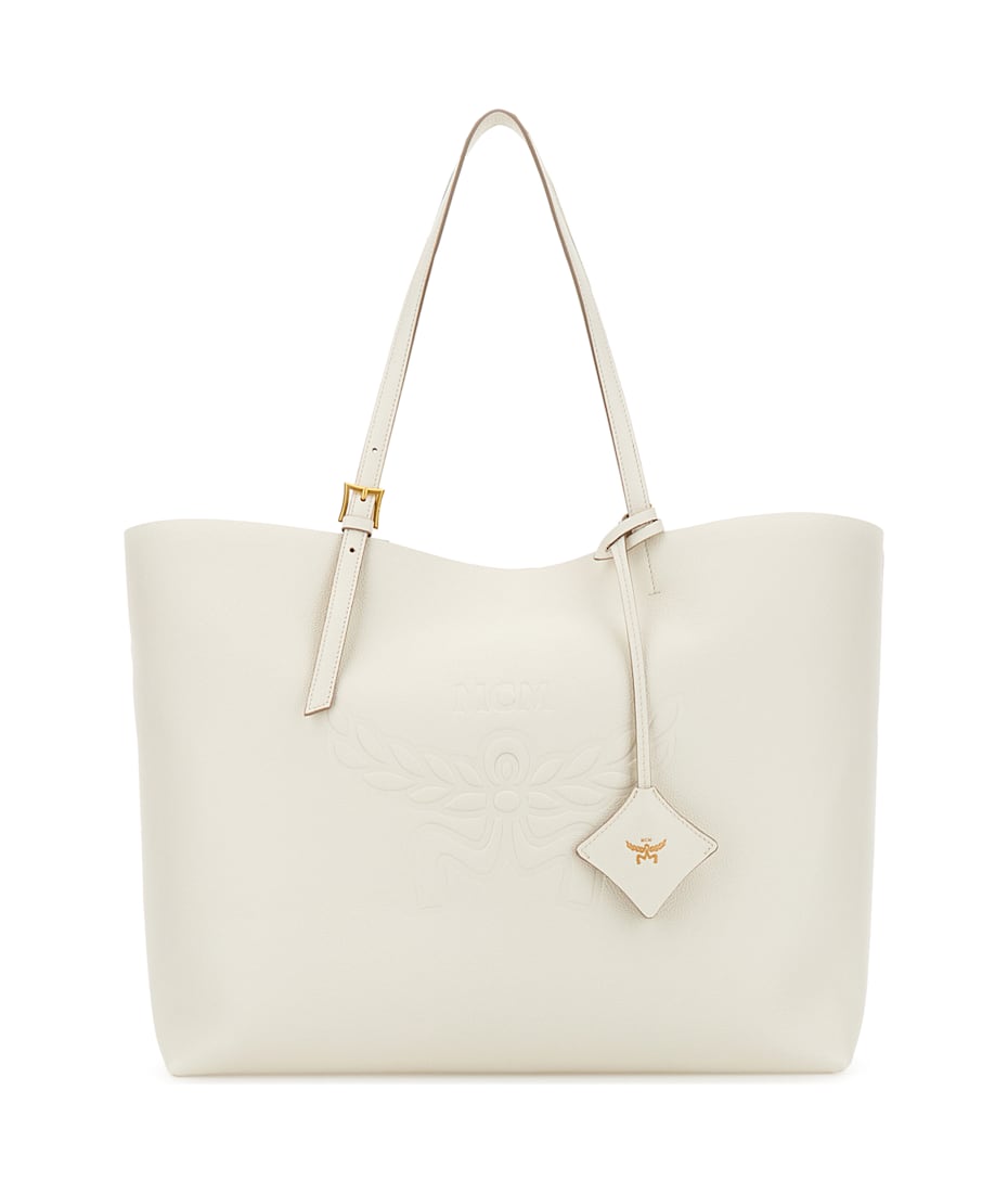 【関税&送料込】Mcm White Leather Himmel Shopping Bag MCM White Leather Large Himmel Shopping Bag | italist