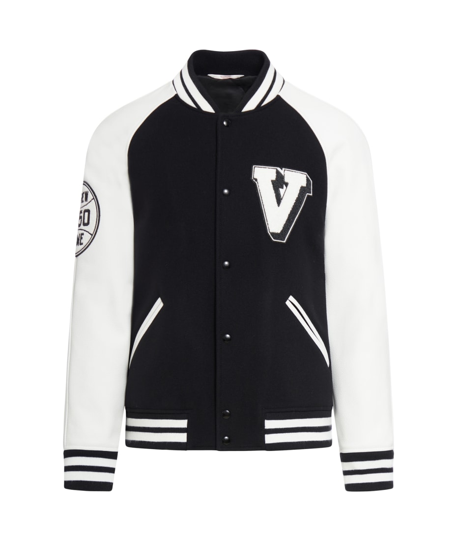 Valentino Garavani Varsity Bomber Jacket With Shearling Sleeves