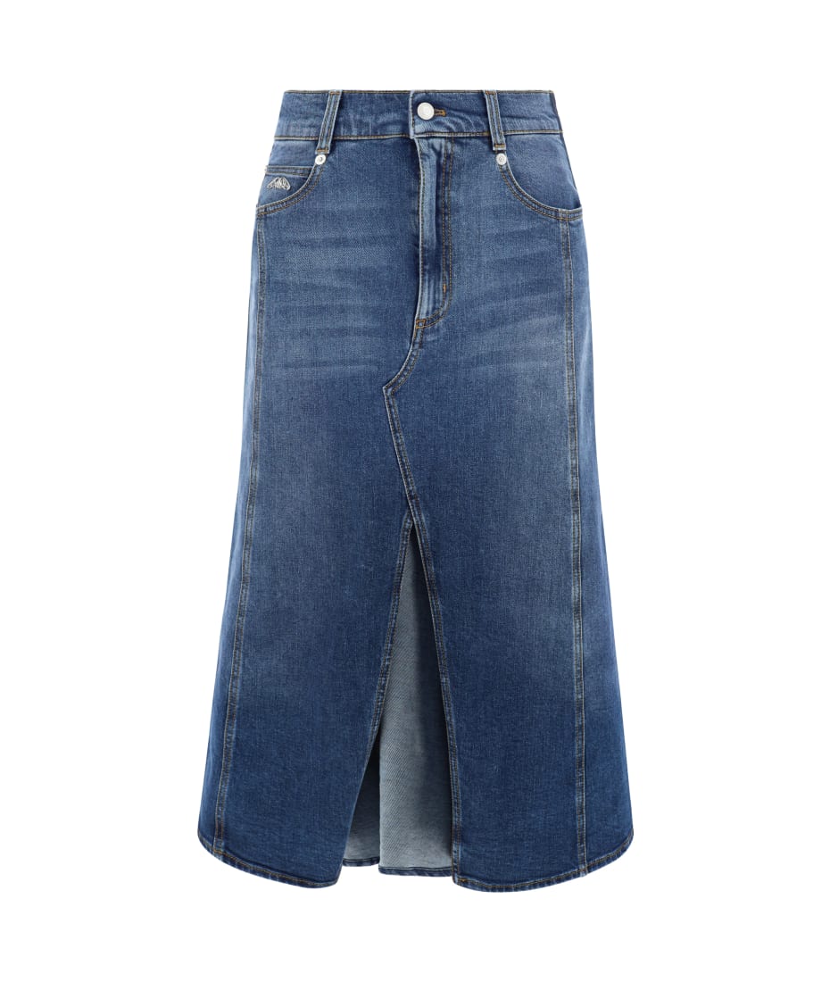スカート Alexander Mcqueen Delave Denim Midi Skirt McQueen Panelled Denim Midi Skirt in Blue | Lyst