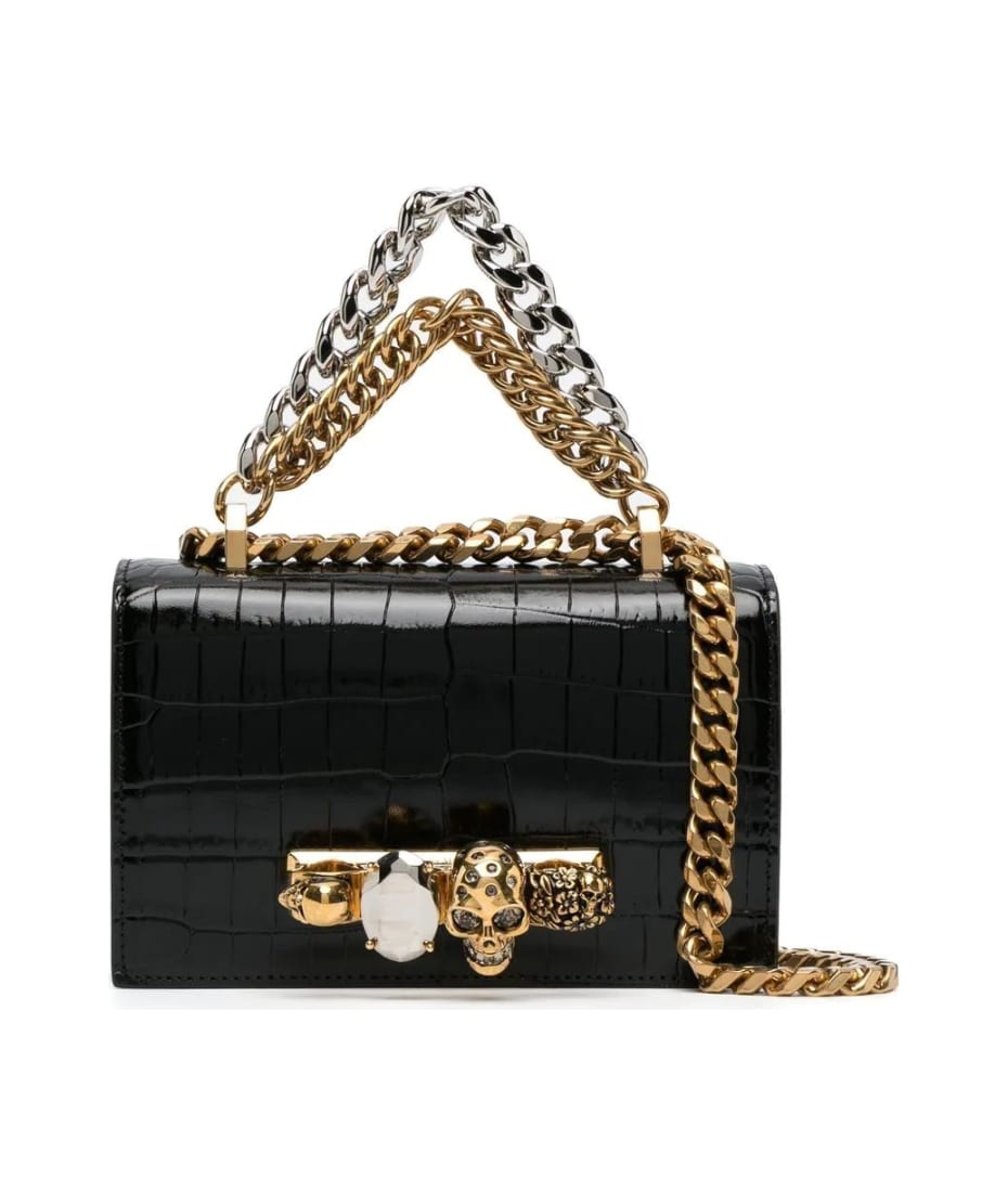 Alexander McQueen Black Jeweled Satchel Mini Bag With Chain Alexander McQueen Black Jeweled Satchel Mini Bag With Chain