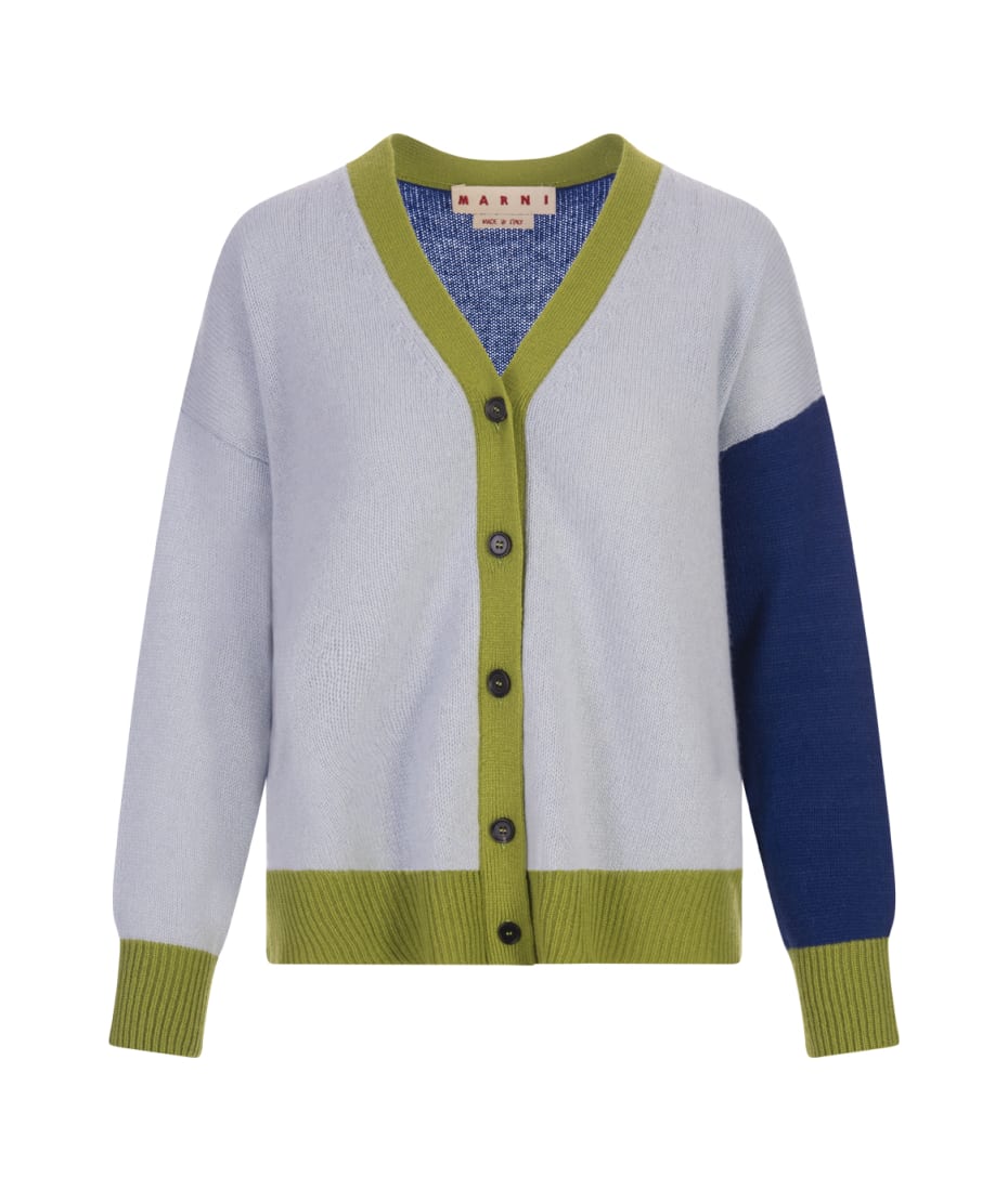 Color-block Blue Cashmere Cardigan