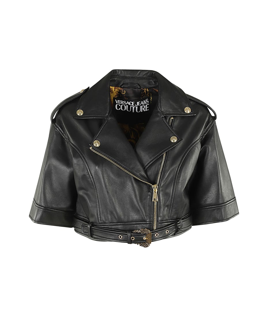 Versace Jeans Couture Leather Jacket With Short Sleeves | italist